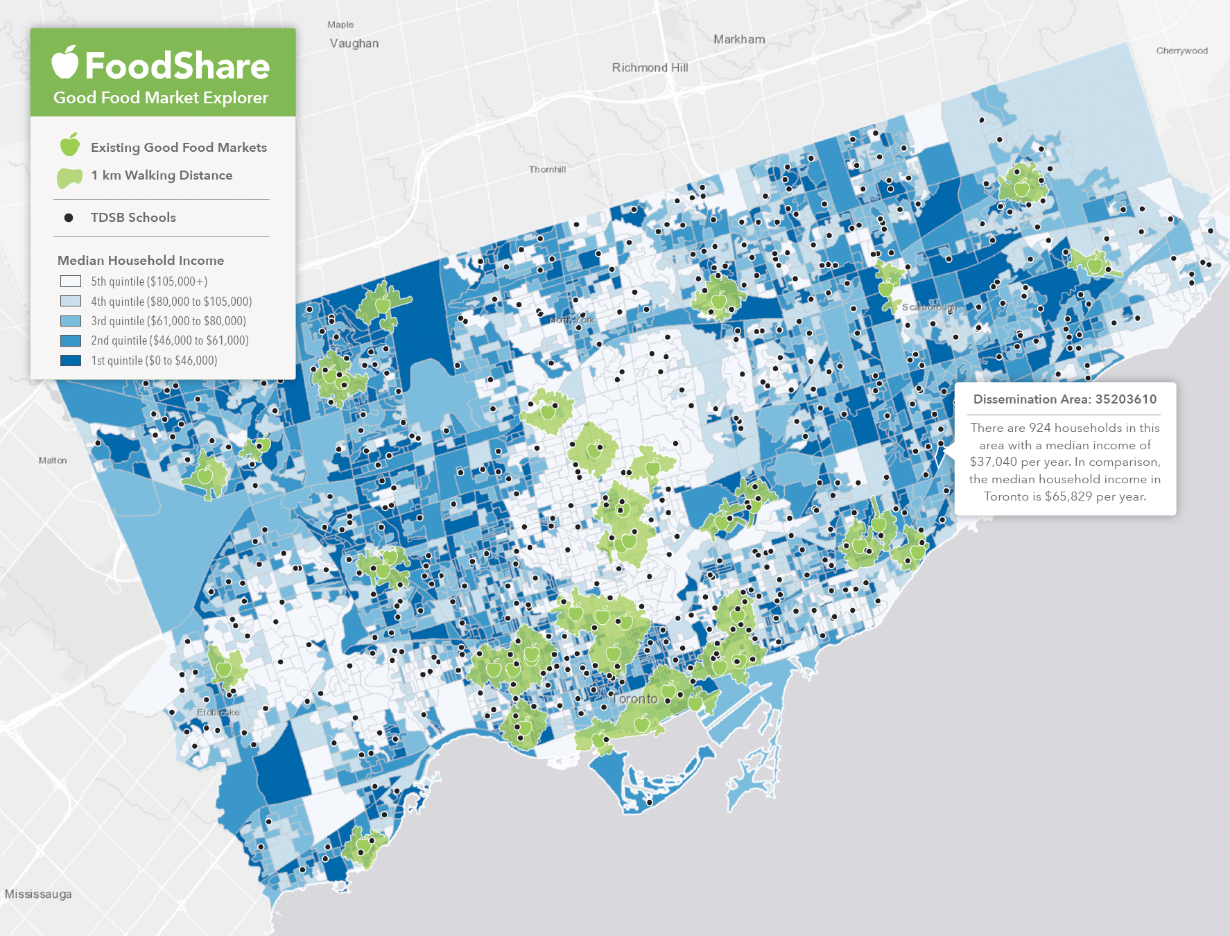 map of Toronto from FoodShare's Good Food Markets report