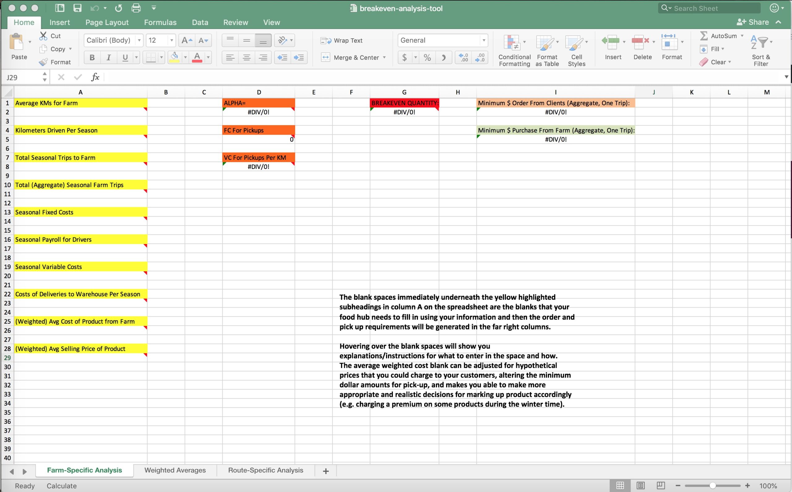 image from the breakeven analysis Excel tool